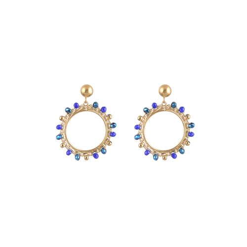 Beaded hoop earring in blues