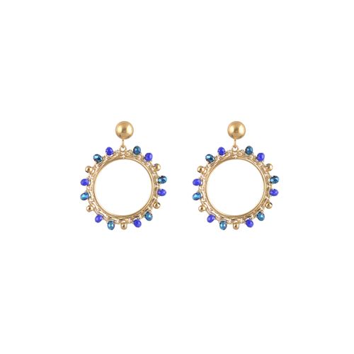 Beaded hoop earring in blues