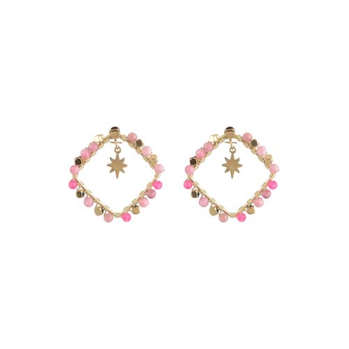 Natural stone beaded square earring in mauve & pink