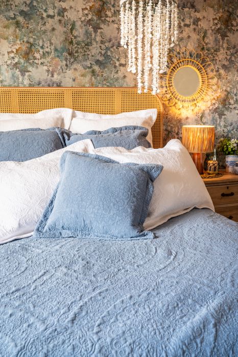 Stonewash Cotton Cornflower Blue Bedspread