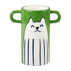 Handpainted green cat vase