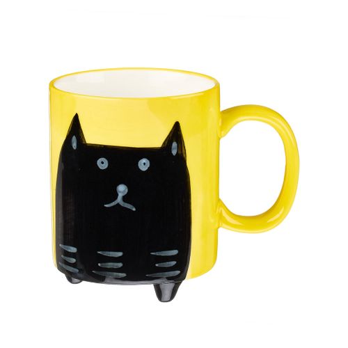 Handpainted yellow cat mug