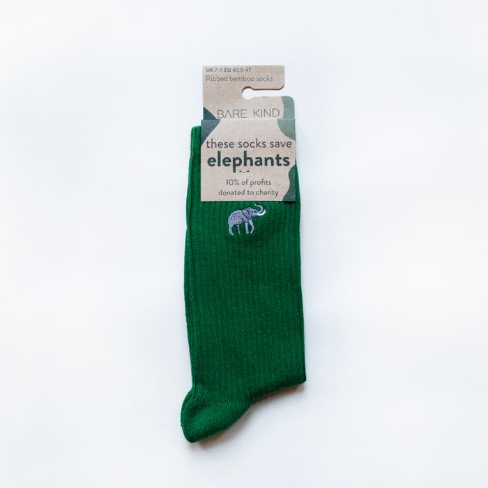 Elephant Socks | Ribbed Bamboo Socks | Emerald Green Socks