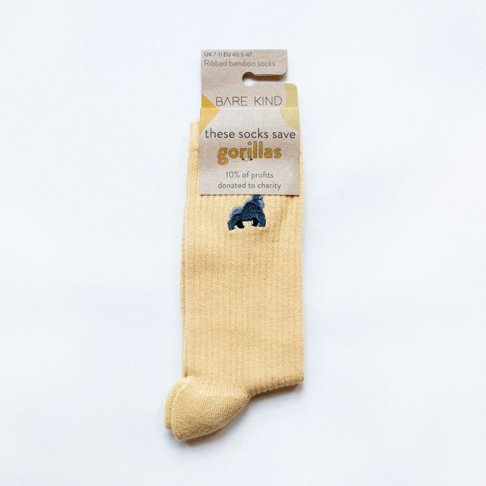 Gorilla Socks | Ribbed Bamboo Socks | Yellow Socks