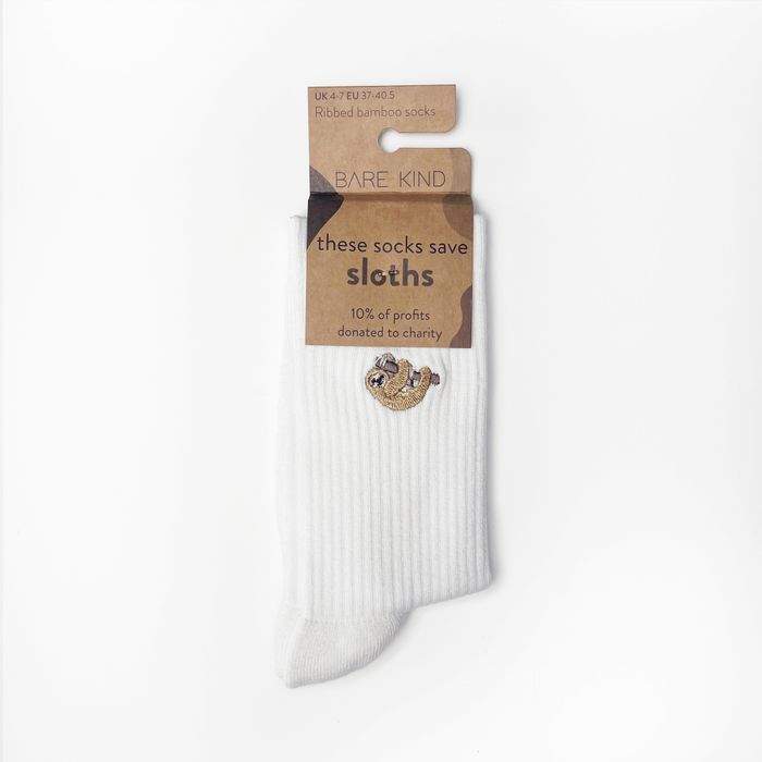 Sloth Socks | Ribbed Bamboo Socks | White Socks