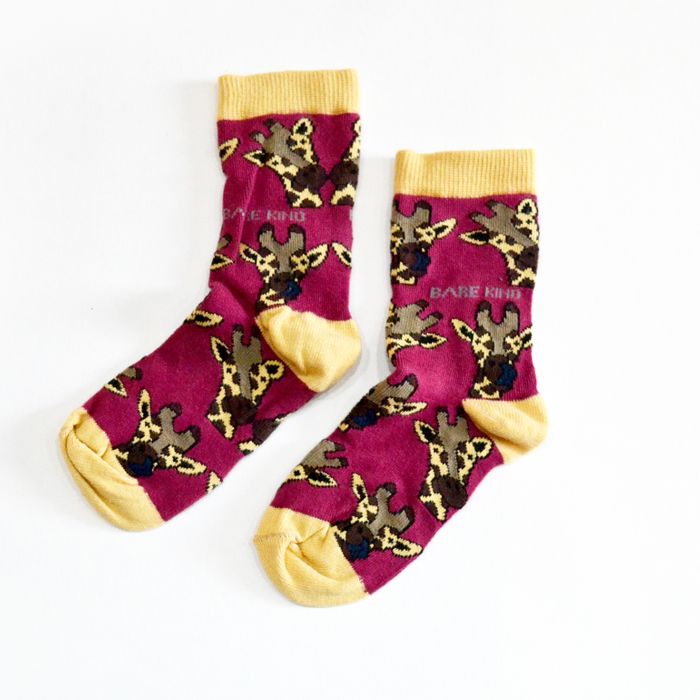 Giraffes Socks | Kids Bamboo Socks | Burgandy Socks