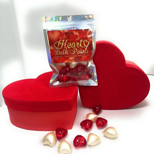Pack of 10 Heart Bath Pearls - Mixed Red and White.