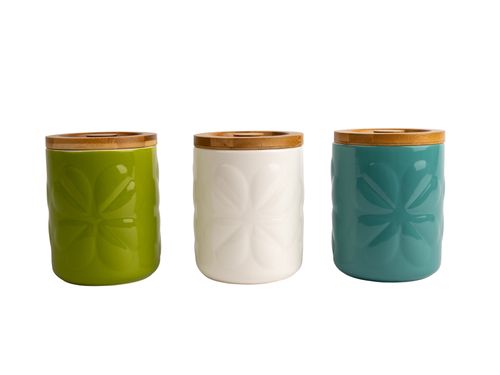 NEW Beau & Elliot Carnaby Ceramic Embossed Jar with Bamboo Lid