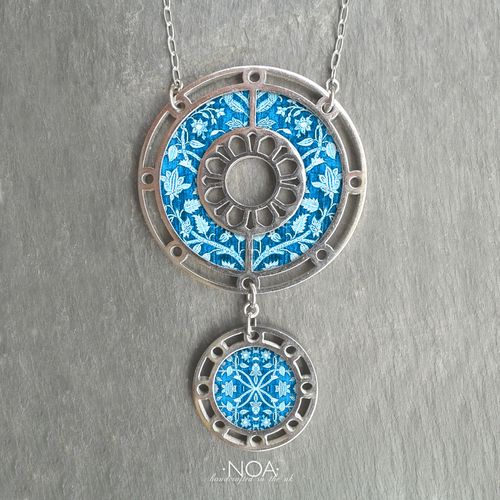 Stainless Steel & Decorated Walnut Necklace