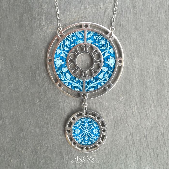 Stainless Steel & Decorated Walnut Necklace