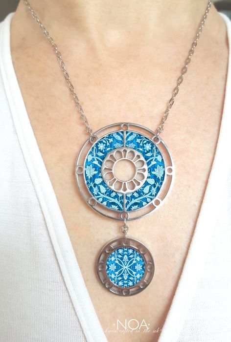 Stainless Steel & Decorated Walnut Necklace