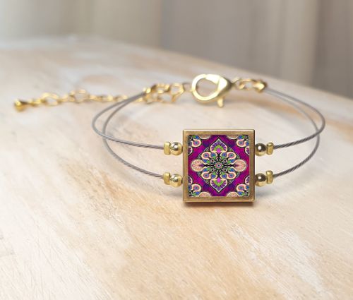Brass & Decorated Ceramic Bracelet