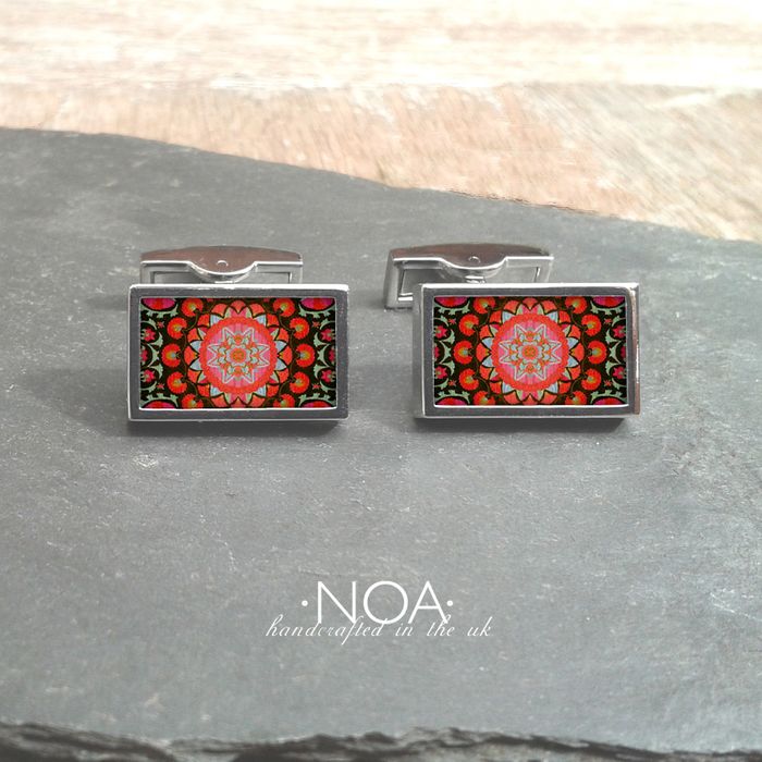 Stainless Steel & Decorated Ceramics Cufflinks