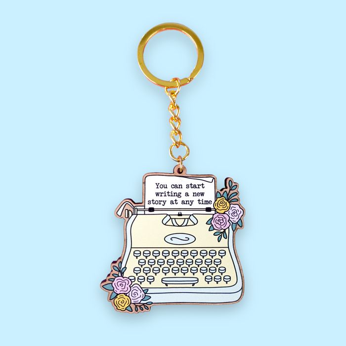 Typewriter Wooden Keyring - Start a New Story