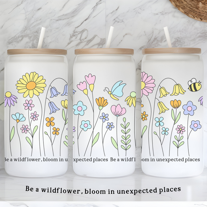 Be a Wildflower 16oz frosted glass tumbler