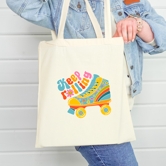 Keep Rolling Tote Bag - Retro Rollerskate