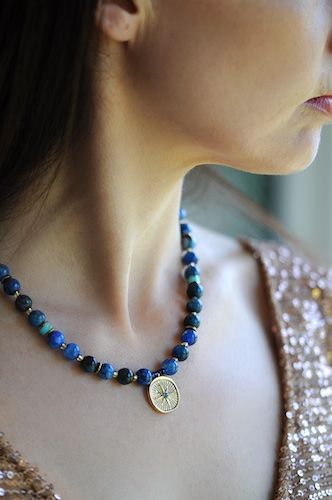 Blue Agate necklace, gold pendant