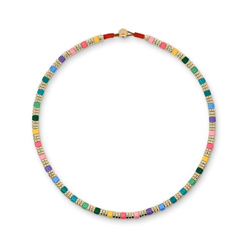 Multicoloured Pastel Rainbow and Gold-Tone Metal Beaded Necklace