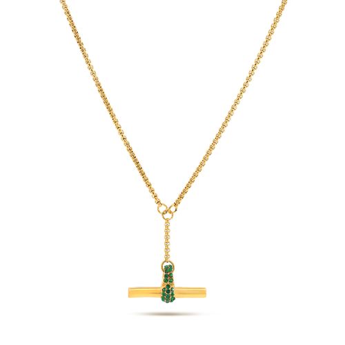 Embellished T-Bar with Forest Green Cubic Zirconia Necklace