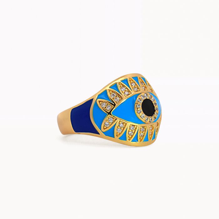 Blue Chunky Embellished Evil Eye Ring