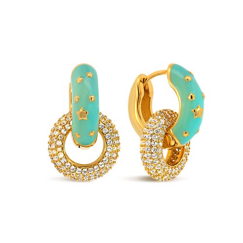 Light Green Star and Full Pave Hoop Earrings