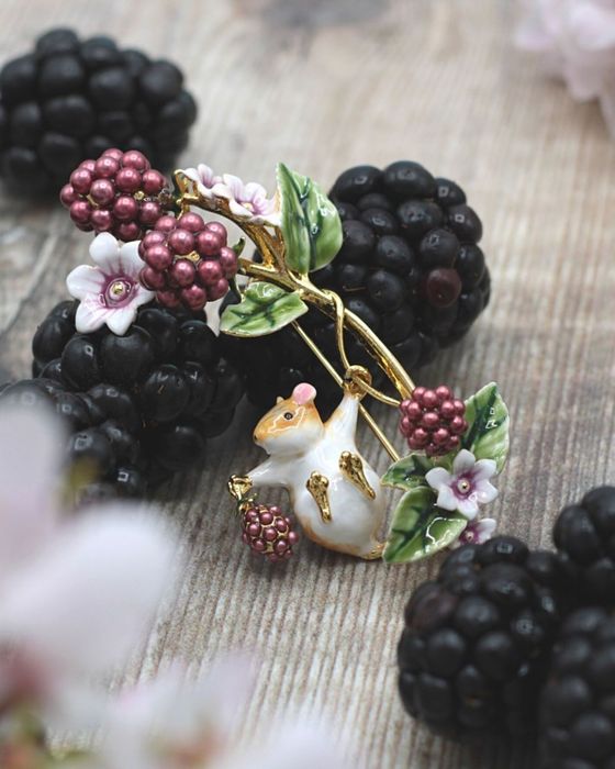 Blackberry & Mouse Brooch