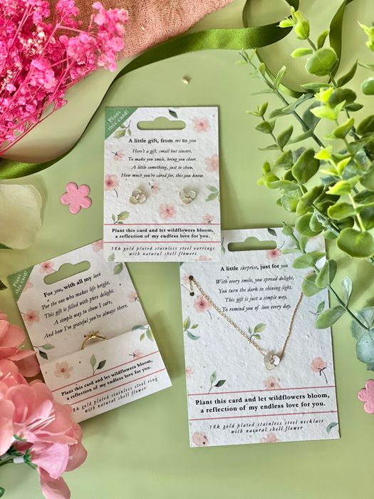 Blushing Blooms - 18K GOLD PLATED JEWELLERY ON PLANTABLE CARDS