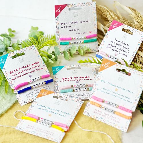 Best Friends Forever-BFF Clay Bead BRACELETS ON PLANTABLE CARDS
