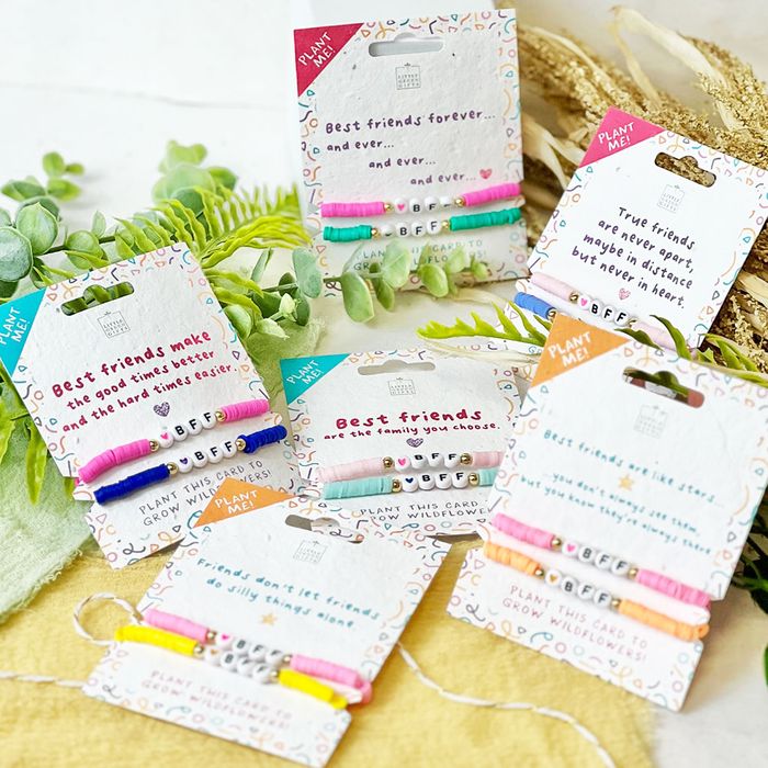 Best Friends Forever-BFF Clay Bead BRACELETS ON PLANTABLE CARDS