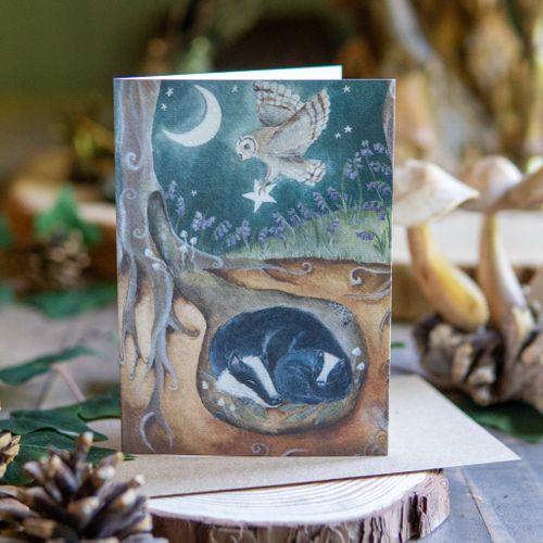 Deep in the Forest, Badger & Owl Greeting Card