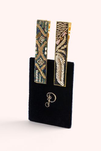Pack of 2 Hair Bar Clips - Midnight 1920's Sparkle