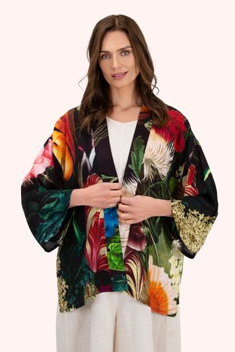 Opulent Florals Mid-Length Kimono in Chocolate