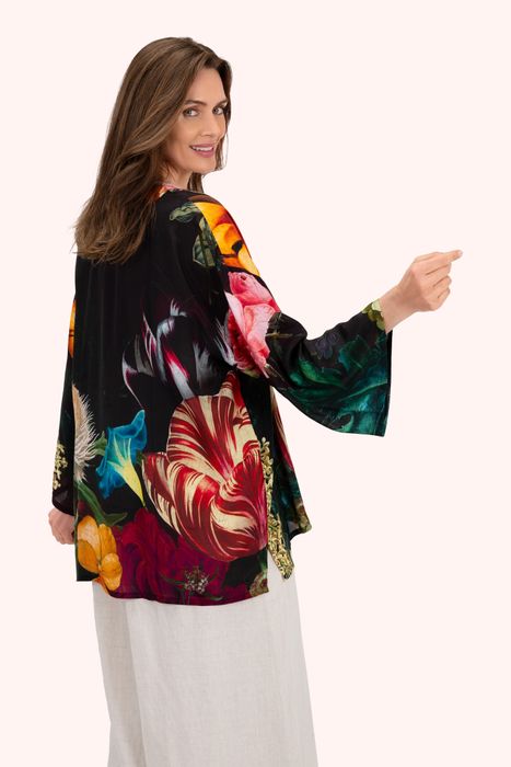 Opulent Florals Mid-Length Kimono in Chocolate