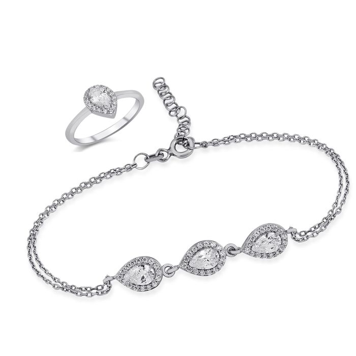 CZ Teardrop Bracelet & Ring Set