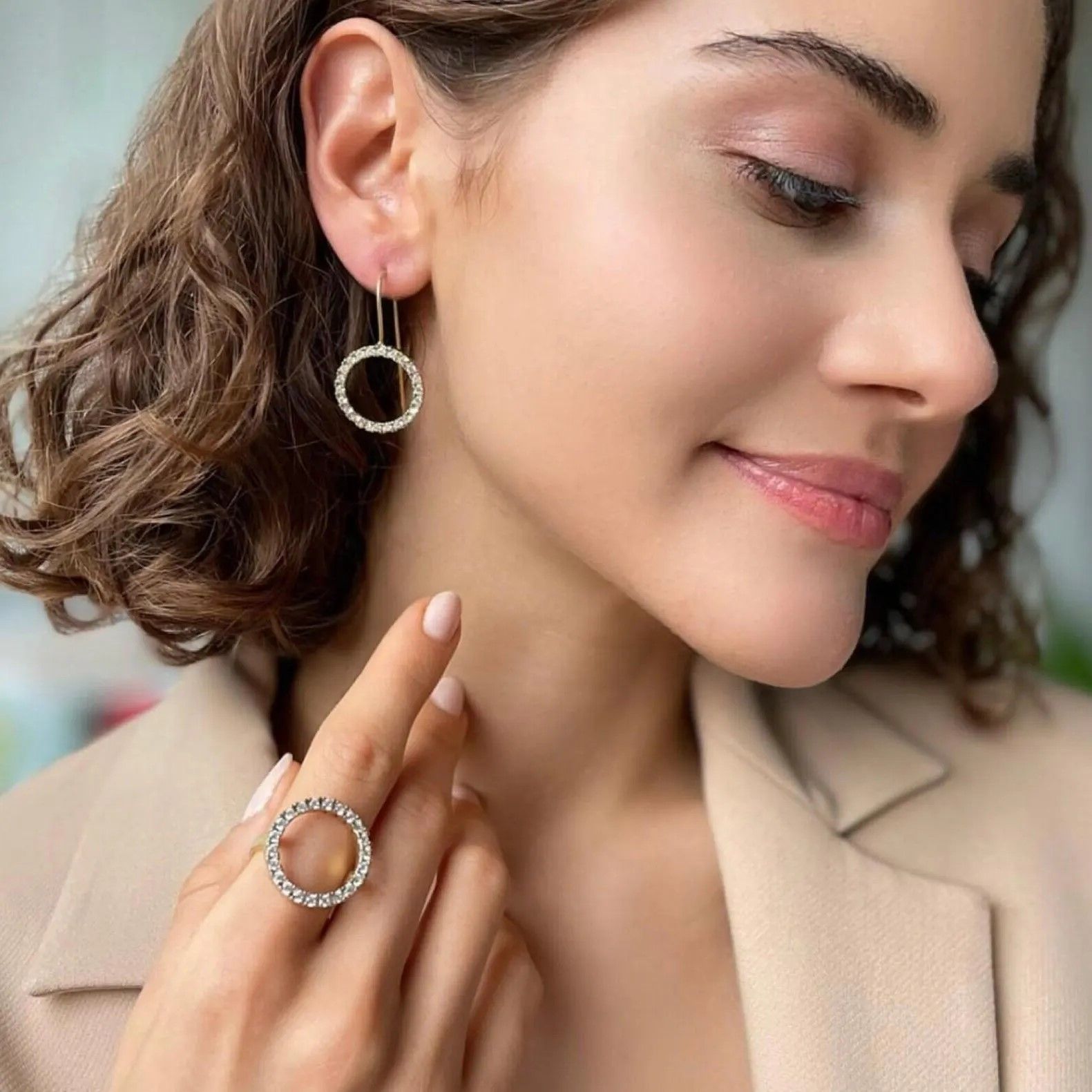 CZ Halo Ring & Earrings Set
