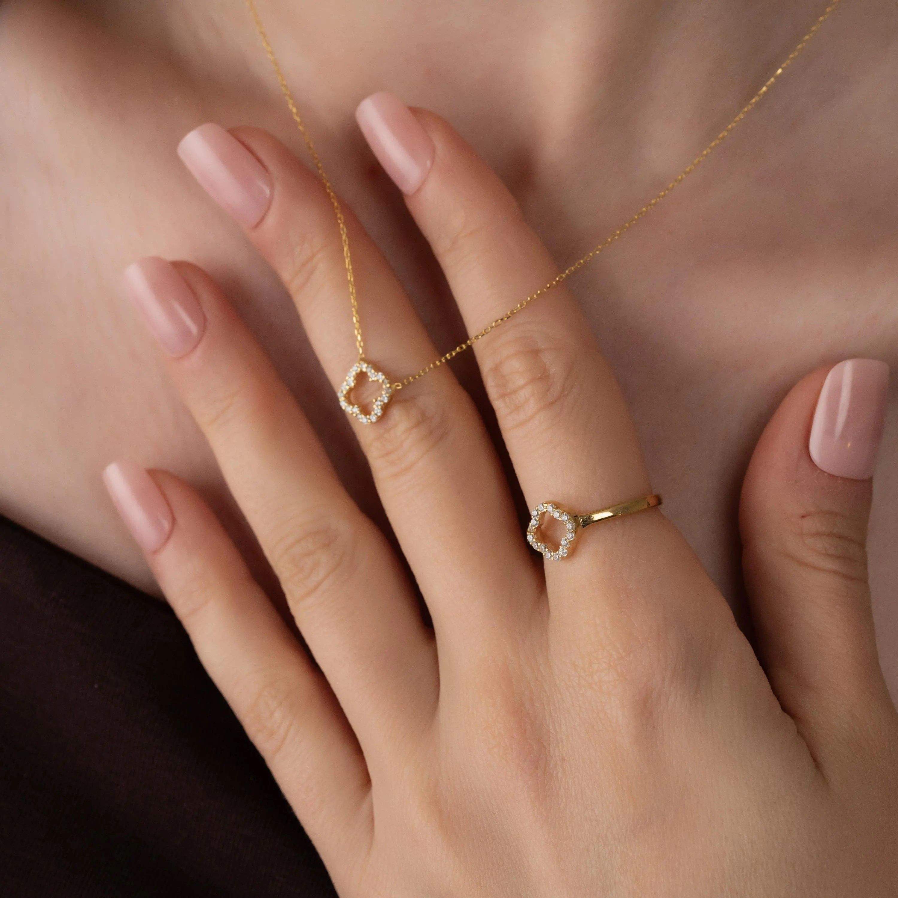 Four Leaf Clover Necklace & Ring Set