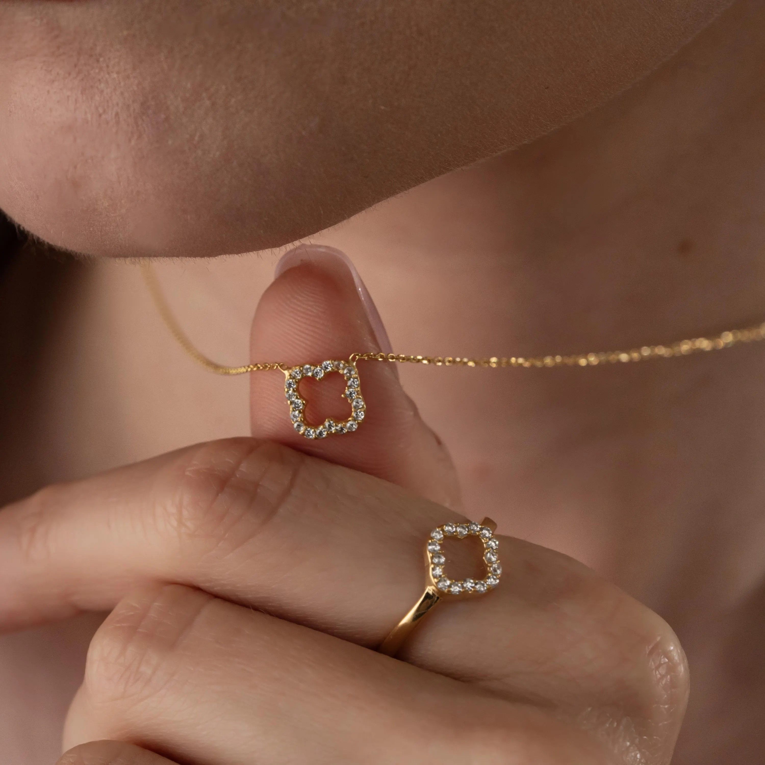 Four Leaf Clover Necklace & Ring Set