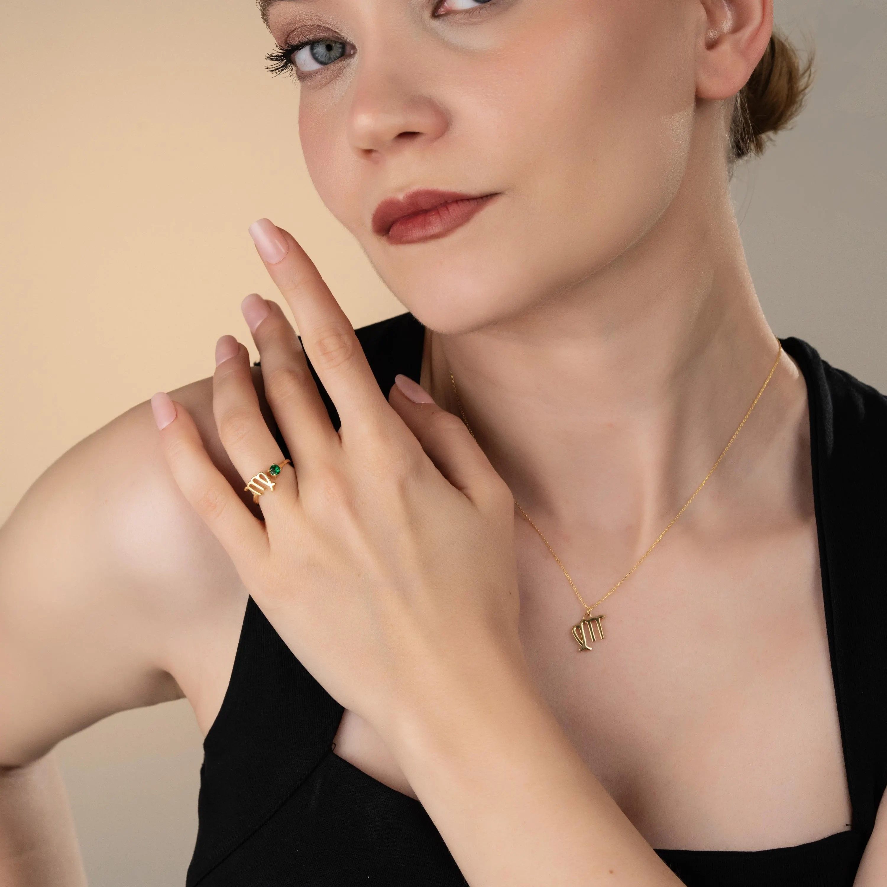 Zodiac Necklace and Adjustable Ring Set
