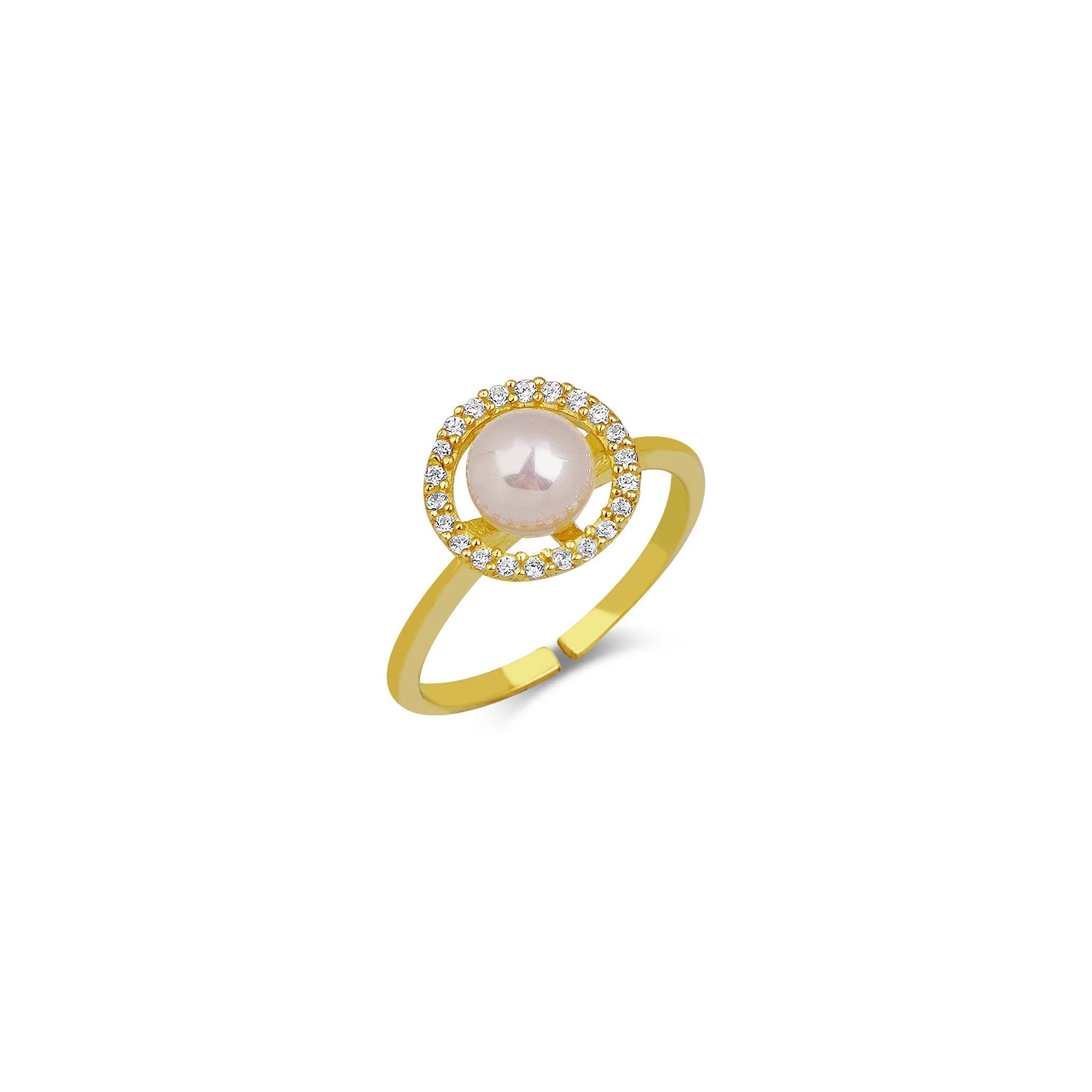 Vintage Zirconia Frame Pearl Ring