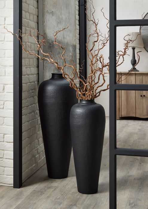 Matt Black Large Hammered Vase With Lid