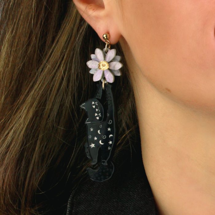 Doodle Cat Black Earrings