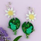 WATERLILY & FROG EARRINGS - WHITE