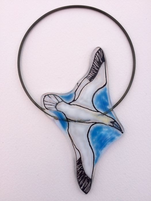 Painted & Fused Diving Gannet Circle Hanging