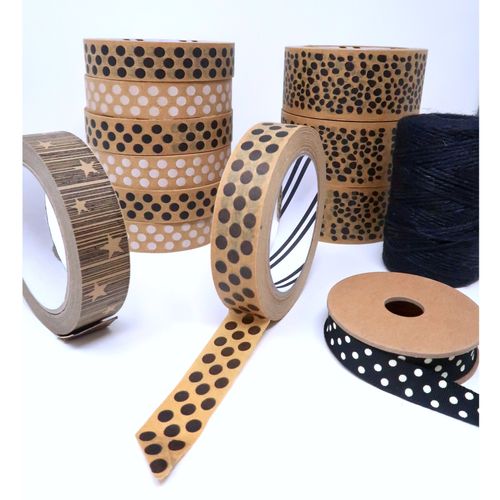 50m Paper Tape - Black Polka Dot (24mm wide)