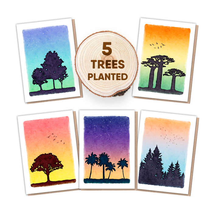 Halcyon Pack of 5 - Sunset trees