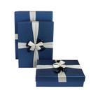 Emartbuy Set of 3 Gift Box, Blue Box with Lid, Printed Interior and Cream Blue Satin Ribbon