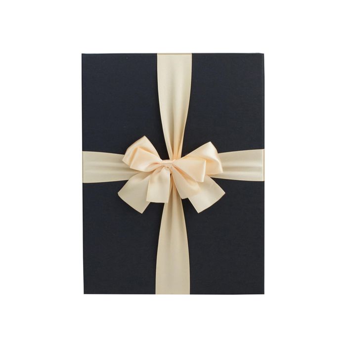 Emartbuy Set of 3 Gift Box, Black Box with Lid, Printed Interior and Cream Satin Decorative Ribbon