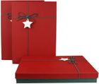 Emartbuy Set of 3 Rigid Presentation Gift Box, Textured Green Box with Red Lid, Brown Interior and Suede Decorative Ribbon