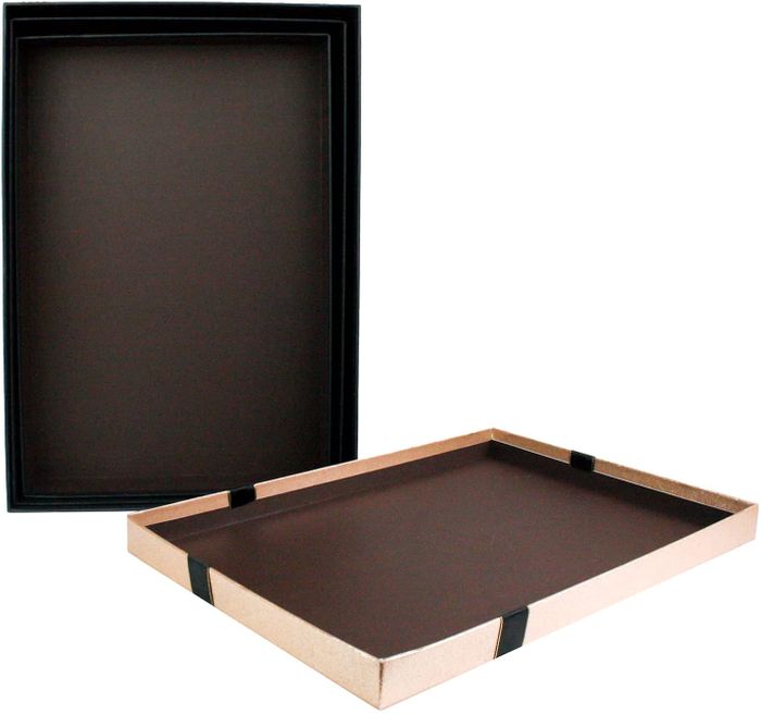 Emartbuy Set of 3 Rigid Presentation Gift Box, Black Box with Gold Glitter Lid, Brown Interior and Black Decorative Ribbon