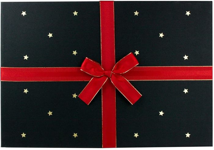 Emartbuy Set of 3 Rigid Presentation Gift Box, Red Box with Black Lid with Stars, Brown Interior and Red Decorative Ribbon